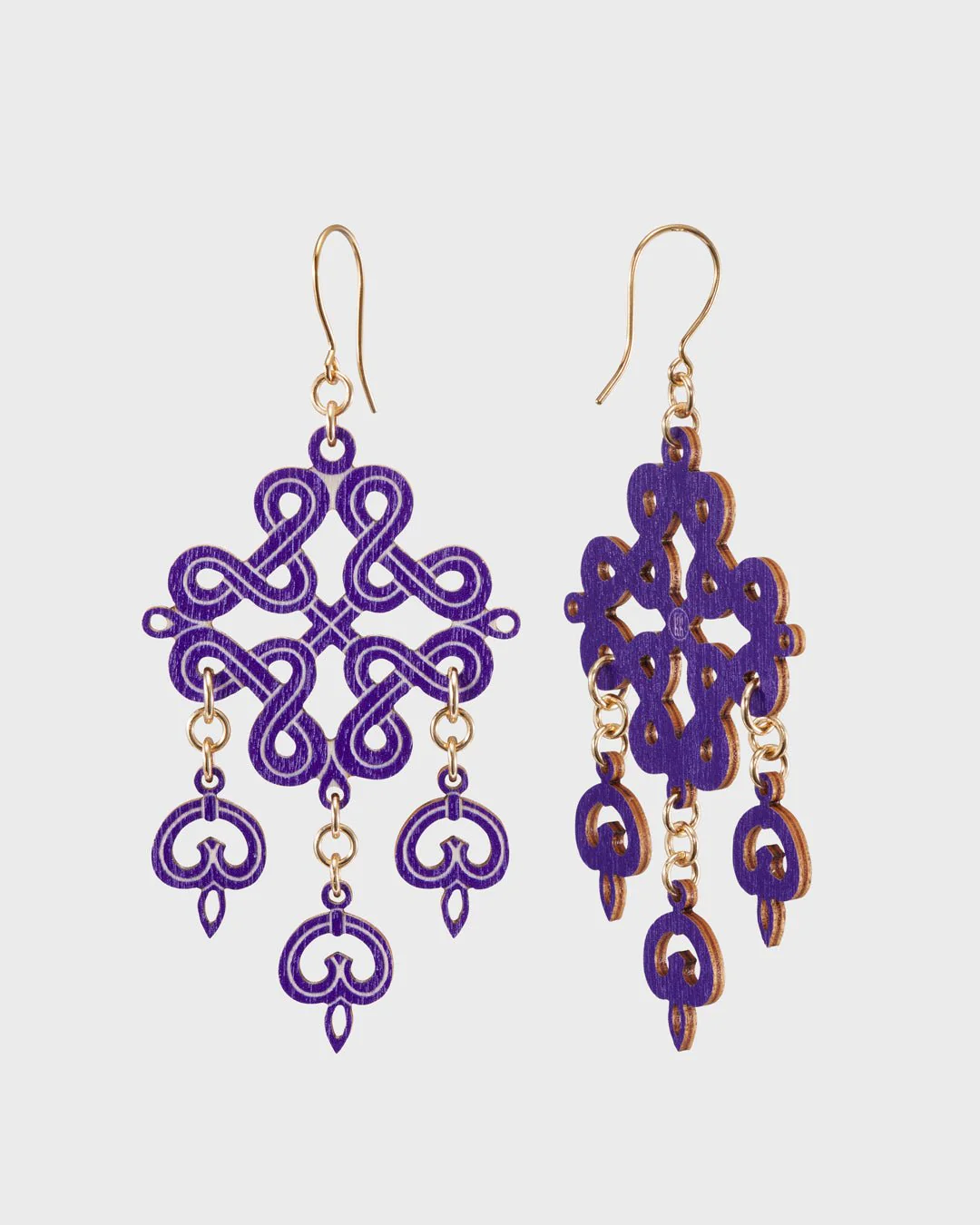 Karelian Plaited Ribbon Motif Plywood Earrings Violet - Image 3